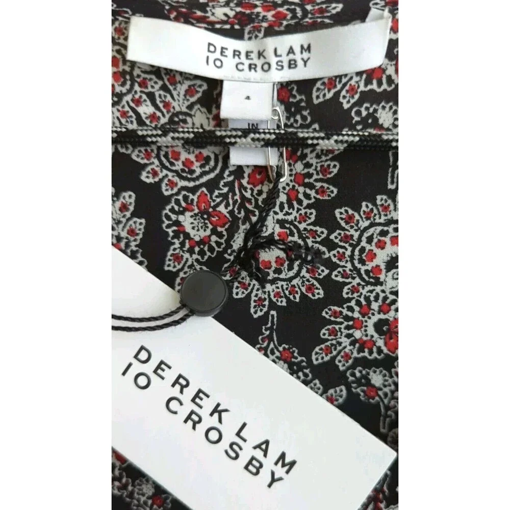 DEREK LAM 10 CROSBY Smocked Silk Floral Print Long Sleeve Mini Dress Sheer NWT 4 - Picture 9 of 11